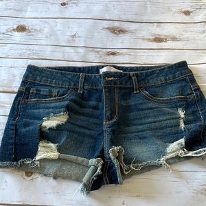 Women’s or juniors denim shorts waist 17 shredded look with pockets stretchy